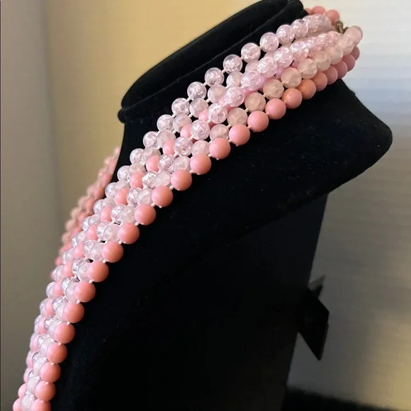 Elegant Pink 3 Strand Beaded Necklace 26” Drop - Picture 3 of 6